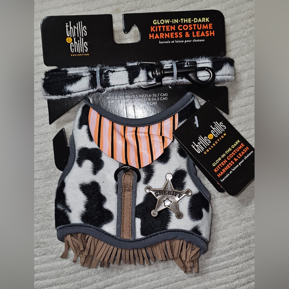 Thrills & Chills Glow In The Dark Cowboy Costume Kitten Harness & Leash Set